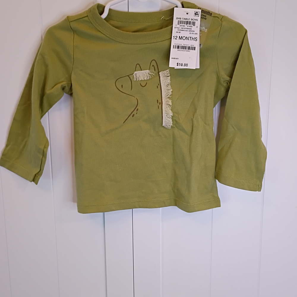 First Impressions Olive Long Sleeve Tee with Horse Design
